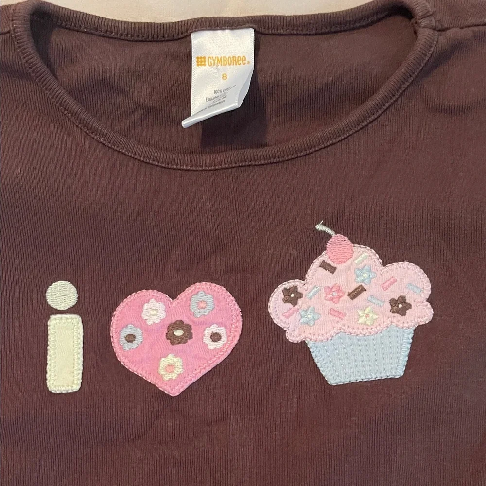 Gymboree Brown Top with Cupcake and Heart Design with shorts - Picture 2 of 4